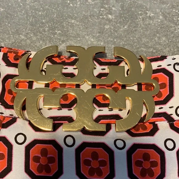 🎉HP🎉 Tory Burch Orange/Cream Knee Length Skirt w/ Bold Logo Accent Size 6 NWOT - Picture 6 of 6